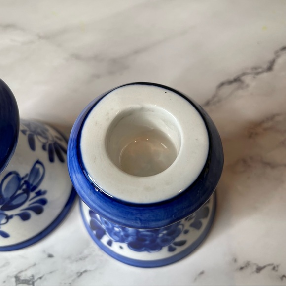 Elesva 455 Deft Holland Hand Painted Blue and White Floral Candle Holders - Picture 7 of 13